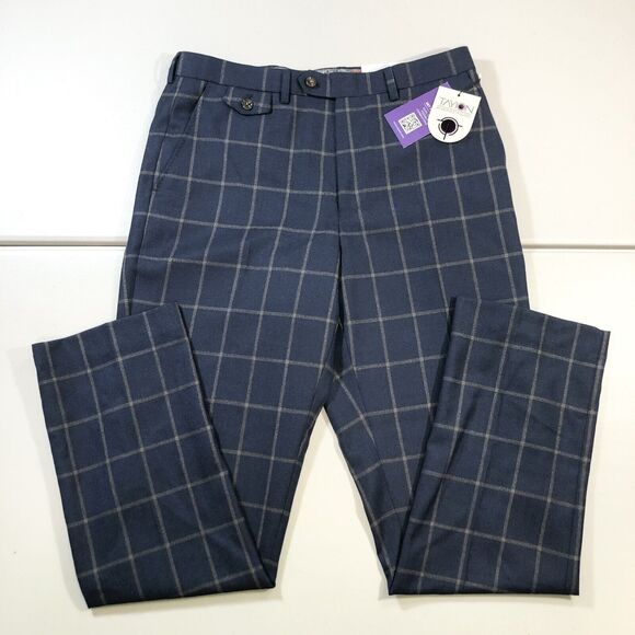 Tayion Other - Tayion Men's Blue Windowpane Classic Fit Trouser Suit Pants Size 34W 32L 175$